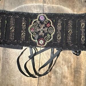 Embroidered Black Belt with Multicolor Accents